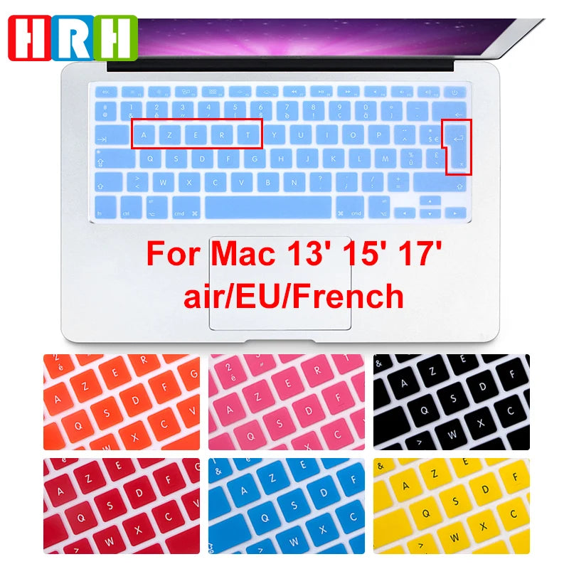 HRH AZERTY Soft French Silicone Keyboard Cover EU Version for Macbook Air Pro 13 15" A1466 A1369 A1278 A1286 A1502 A1425 A1398