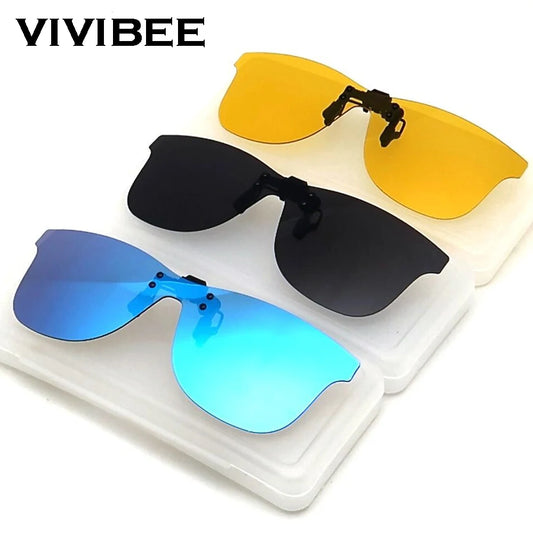 VIVIBEE Square Mirror Men's Clip on Polarized Night Driving Glasses Yellow UV400 Women Sunglasses Fishing Clips for Myopic