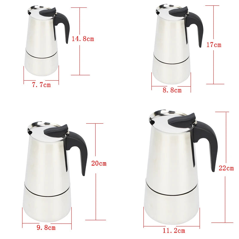 ATWFS High Quality 2/6 Cups Stainless Steel Coffee Maker Moka Pot Espresso Cups Latte Percolator Stove Top Espresso Pot